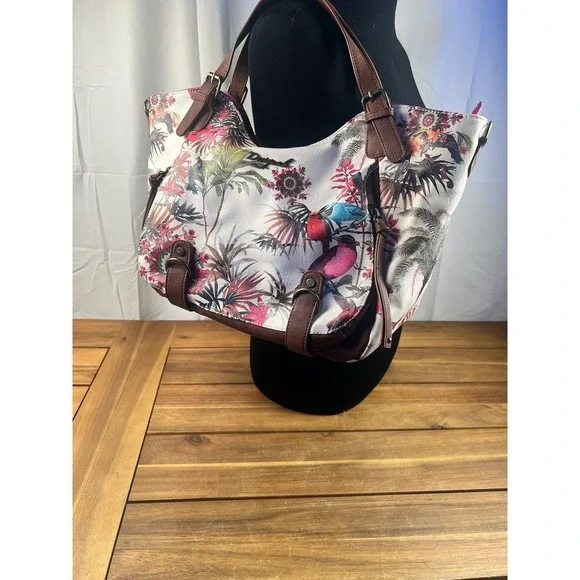 Desugual Rotterdam New Tropic Shoulder Bag Purse Tote Floral Bird Print EUC - Picture 2 of 8